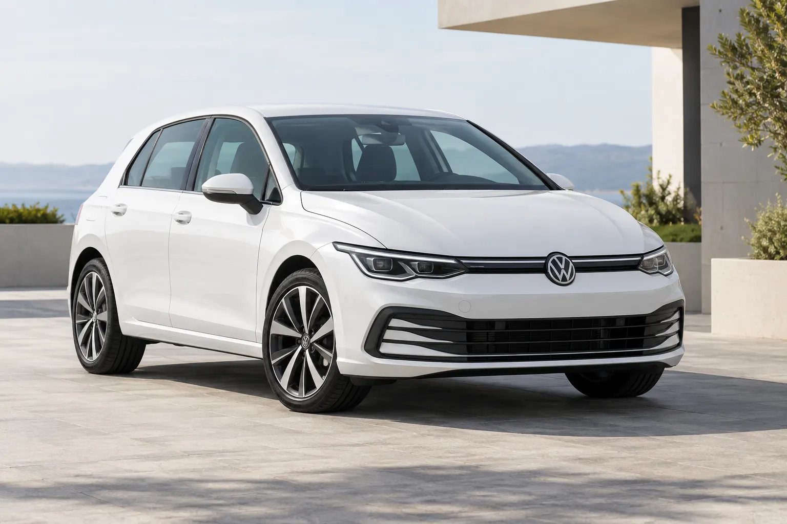 White 2026–2027 Volkswagen Golf Compact Hatchback, front three-quarter view