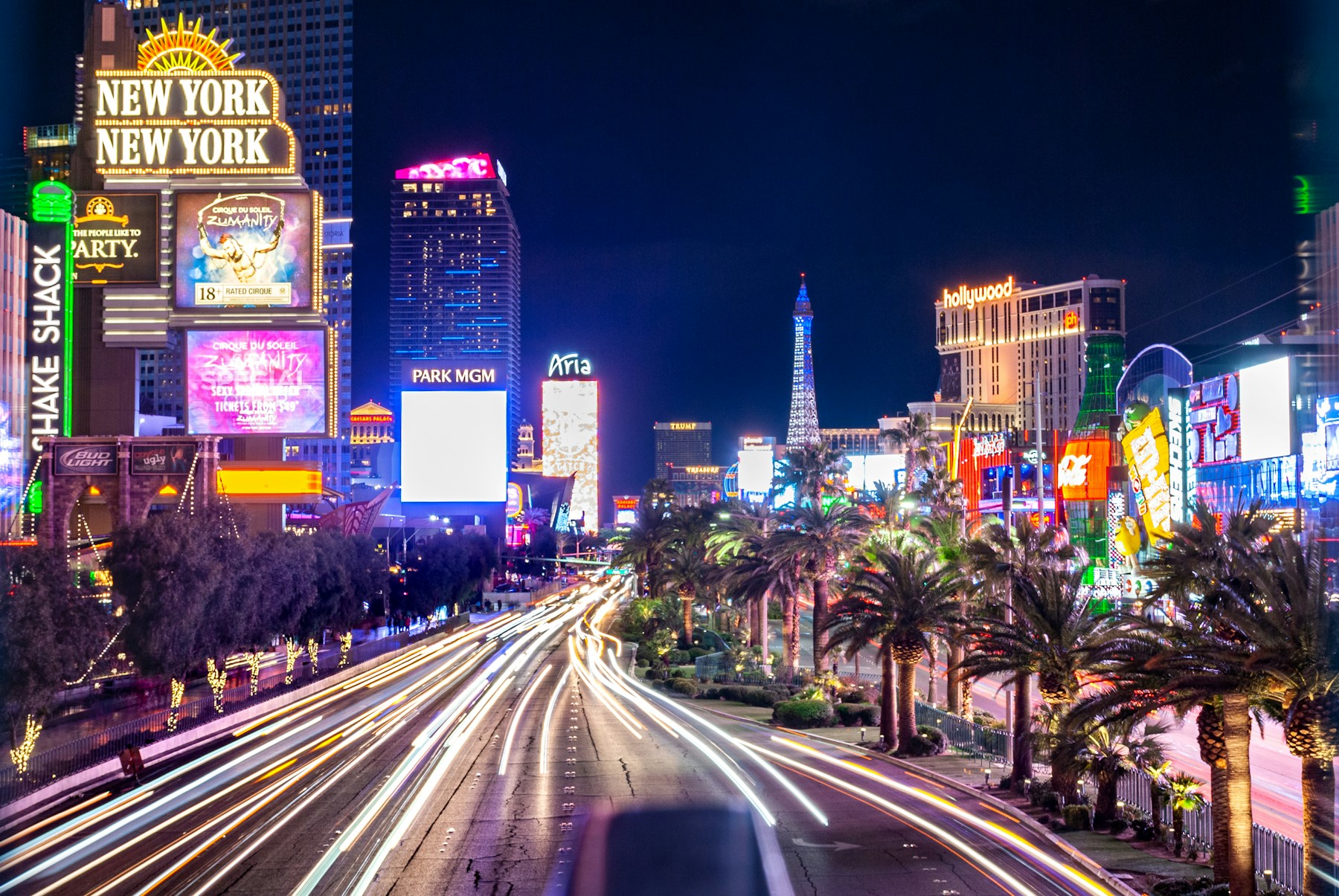 The Las Vegas Strip glowing at dusk