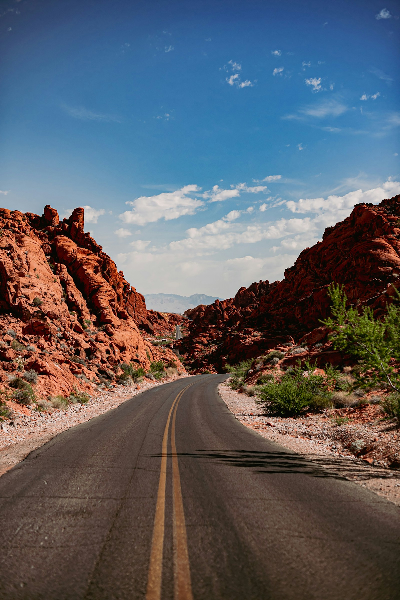 A road curving through the red rock formations of Valley of Fire