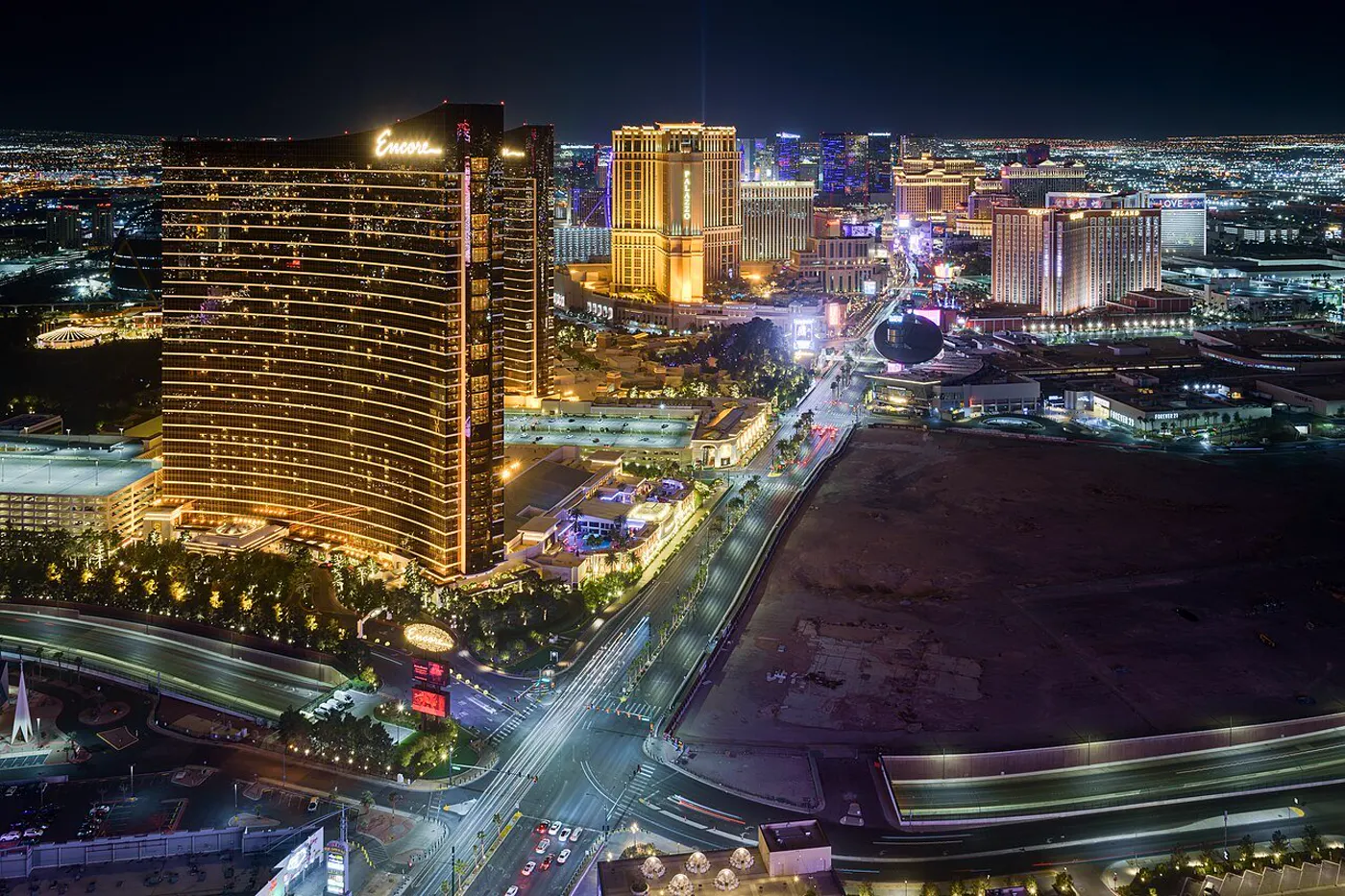 The Las Vegas Strip photographed at night from Resorts World